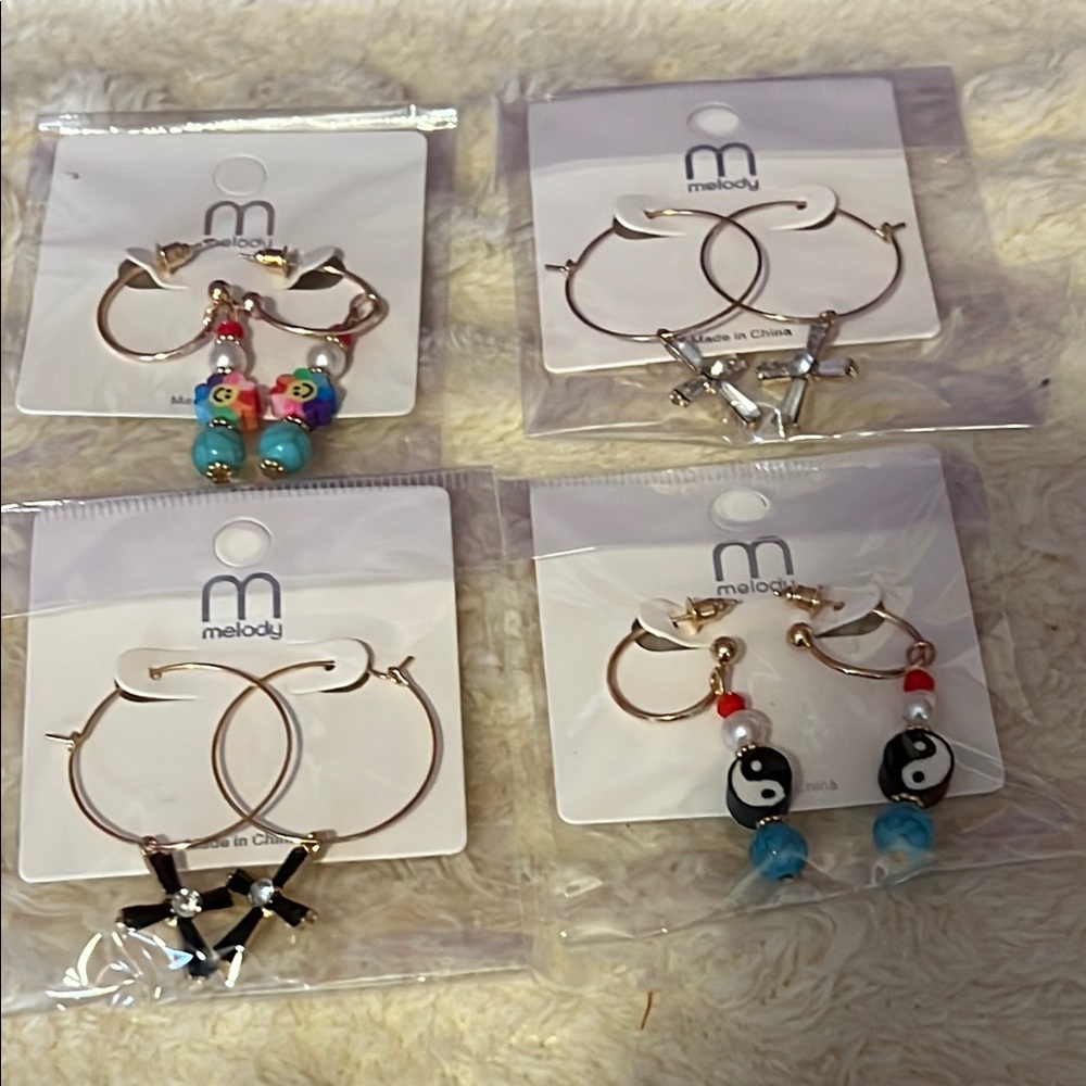 Lot Of 4 Fashion Jewelry Gold Hoop Earrings